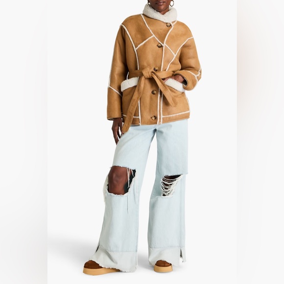 NWT Maje Tan and Cream Lamb Shearling Jacket- Gabelo jacket in Camel size 38 - Picture 16 of 16